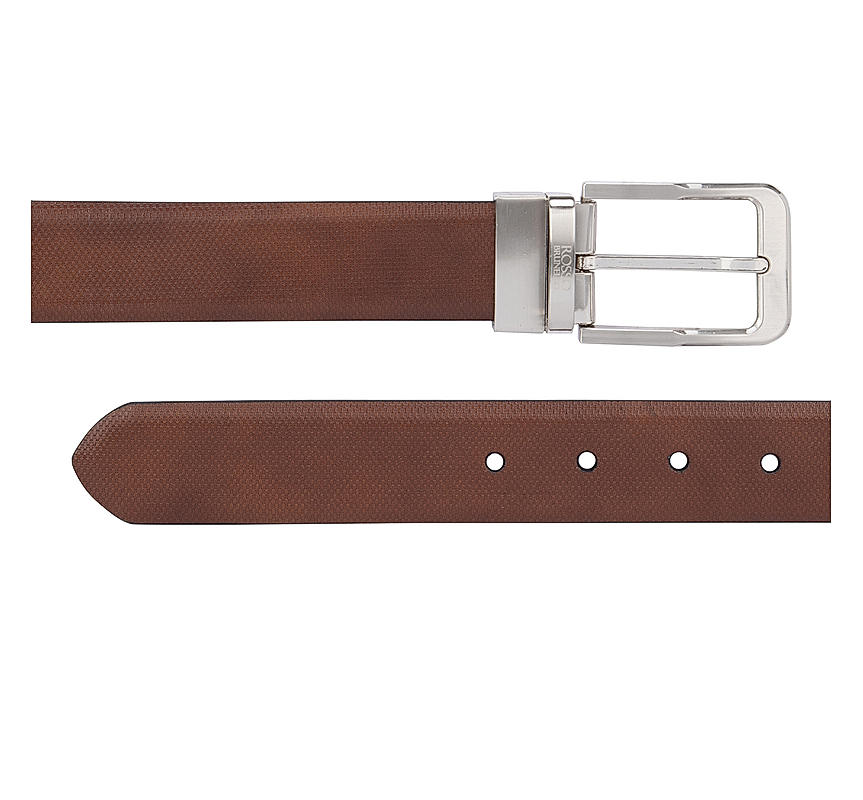 Tan and Blue Textured Reversible Belt